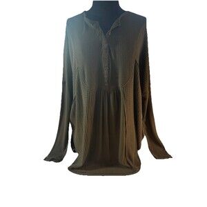 FREE PEOPLE Leo Henley Thermal Zinfandel Dolman Top Women's Size Medium Olive